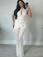 Nibber Streetwear Patchwork Jacquard Jumpsuit Woman Sexy Ruched Waist Metal Knot Stretch Skinny Midnight Workout Overalls - Image 2
