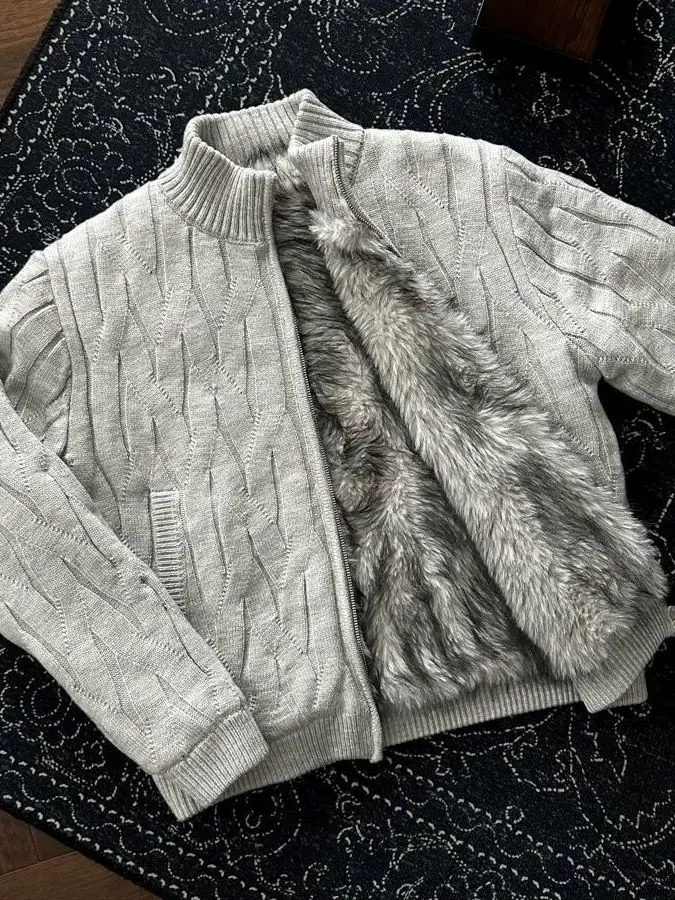 

Men's Knitted Fce-lined Open Cardigan Sweater Casual High Collar Winter Jaet ey Lazy Sle Knitwear Urban Faion