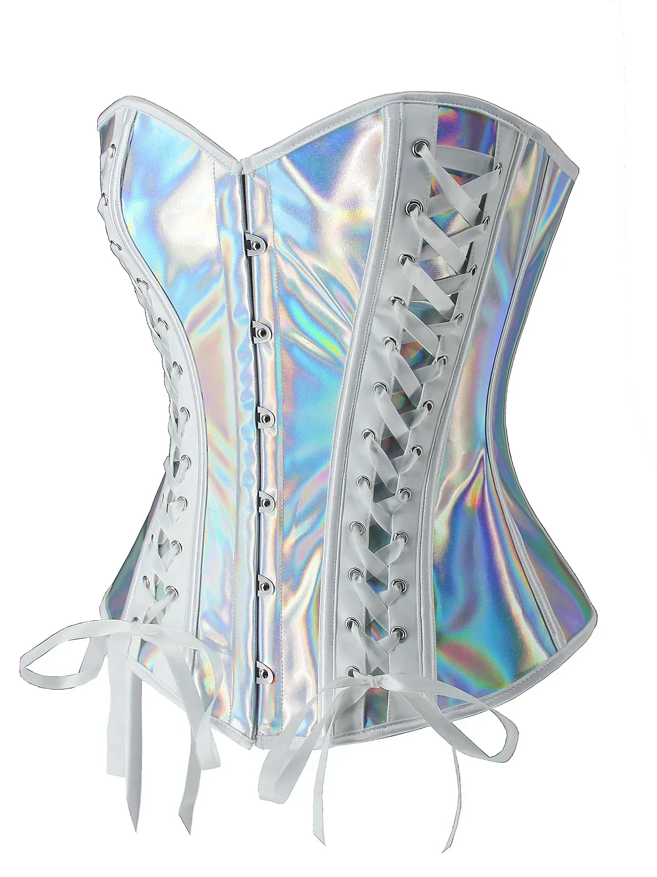 

Steampunk Silver Corset Top PU Leather Women Gothic Overbust Sexy Bustiers Корсет Lace Up Waist Trainer Burlesque Vest