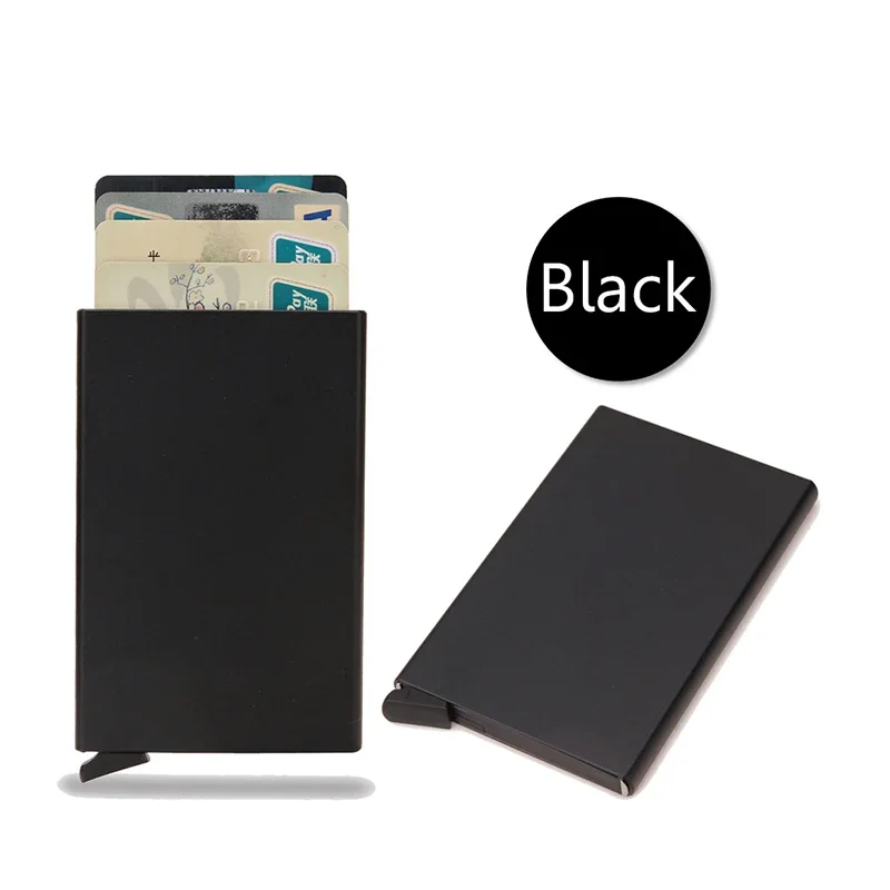 Rfid-Portefeuille Intelligent Porte-Cartes en Métal Mince et Mince, Portefeuille Pop-Up Minimaliste, Petit Sac à Main Noir, Valet pour Homme et Femme