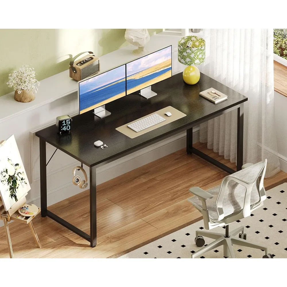 54 Inch Large Modern Office Desk, Gaming & Writing Desk with Metal Frame, Spacious Legroom, Black