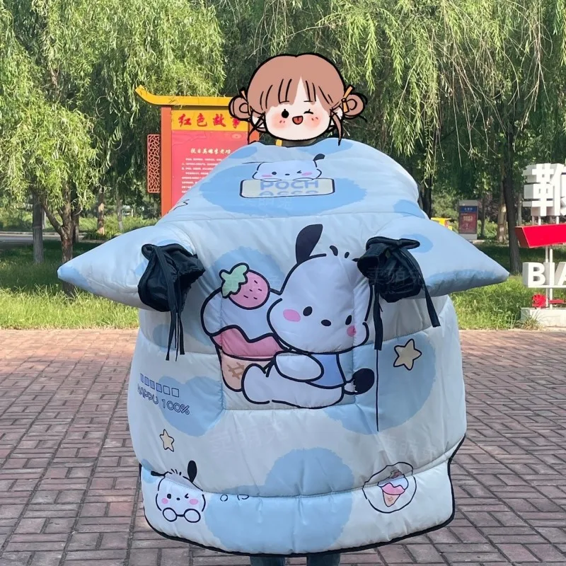 Kawaii anime Pochacco series printed motorcycle windshield Sanrio autumn and winter thickened windproof warm cover wholesale