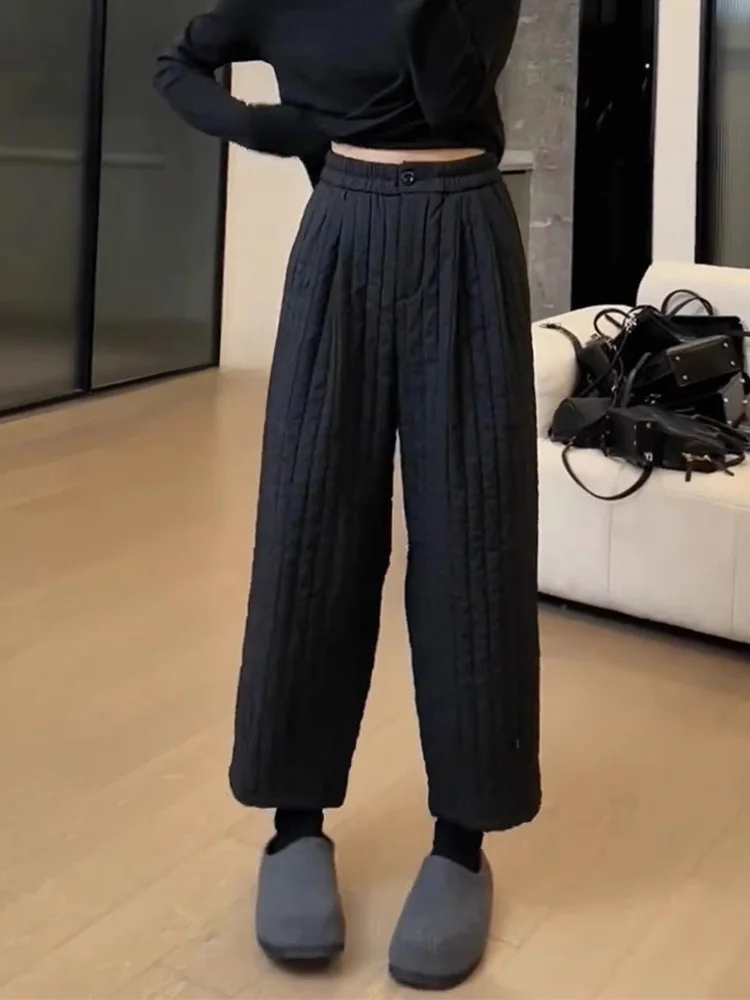 

Женские хлопковые брюки в вертикальную полоску, зимние утягивающие повседневные прямые хлопковые широкие брюки с высокой талией