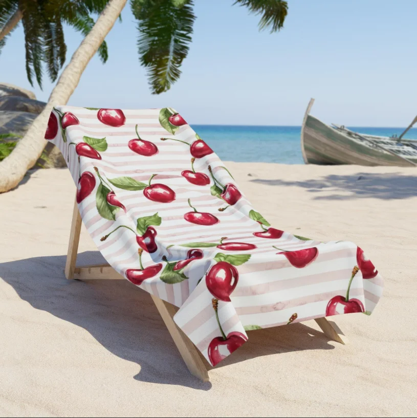 Fruit Striped Beach Towel Ultra-fine Fiber Quick Drying Absorbent Towel Lightweight Oversized Towels for Vacation Swim Camping