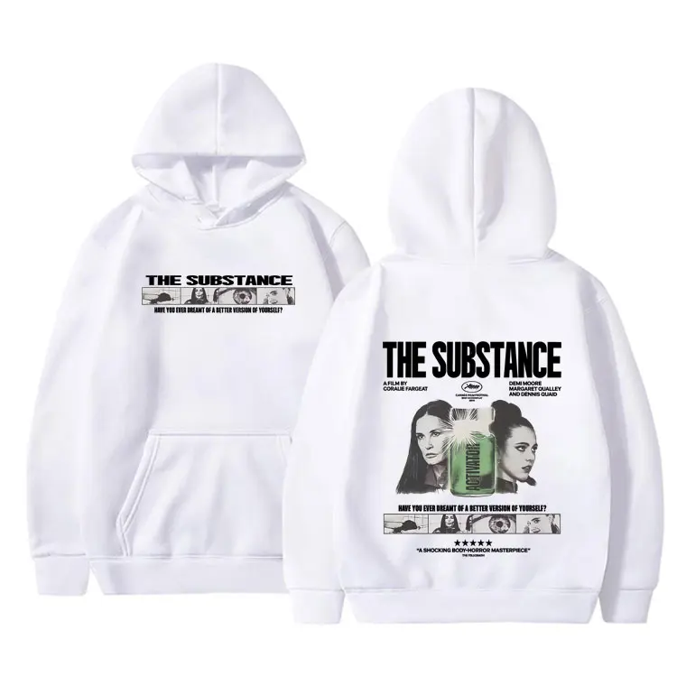 เสื้อฮู้ดพิมพ์ลายกราฟิกจากภาพยนตร์สยองขวัญ The Substance แฟชั่นสตรีทแวร์สำหรับผู้ชายและผู้หญิง สไตล์ลำลอง ผ้าฟลีซคอตตอนทรงโอเวอร์ไซส์