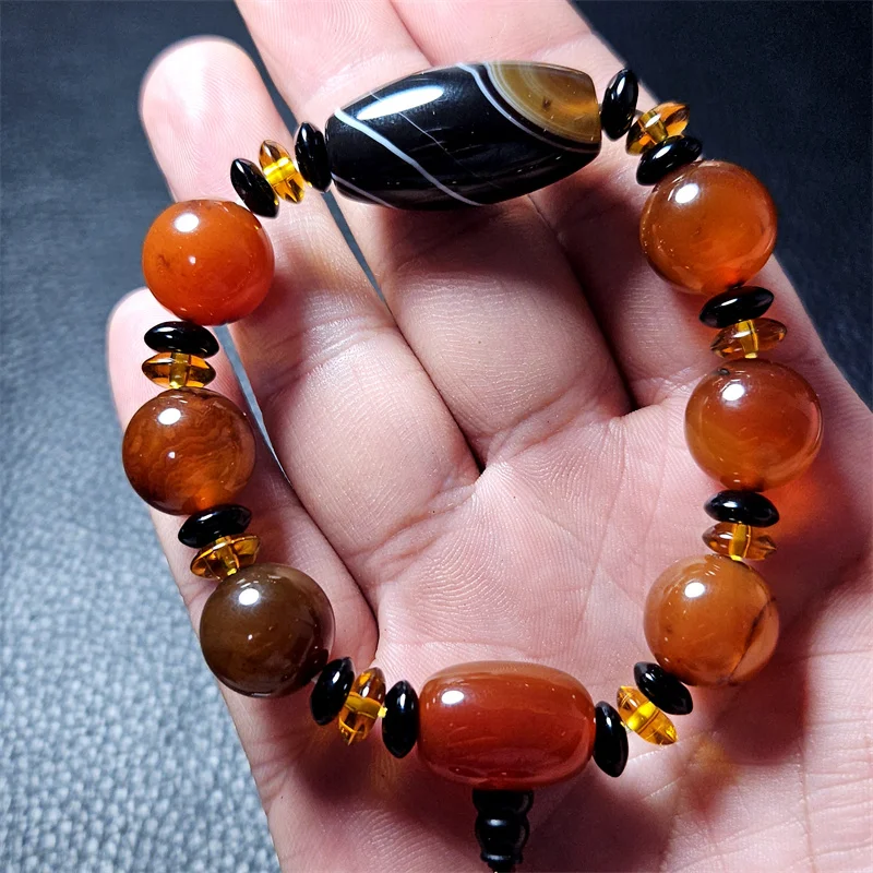 

Natural red agate bracelet Black Sky Beads Energy Crystal Healing Christmas gift