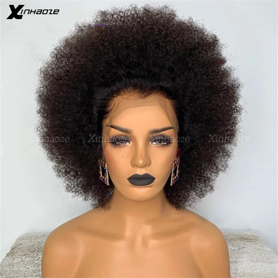 

Afro Kinky Curly Wigs Full Lace Human Hair Wig Transparent HD Lace for Black Women Short Kinky Curly Hand Tied Wigs Pre plucked