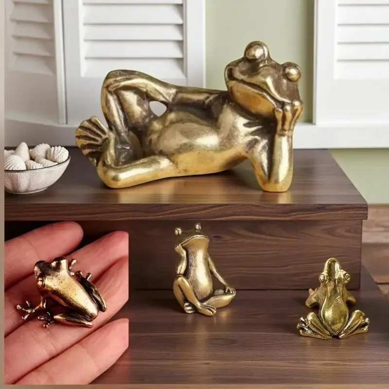Vintage Animal Figurine Toad Desktop Ornaments Home Decoration Crafts Tea Pet Decor Retro Brass Mini Frog Miniatures Figurines