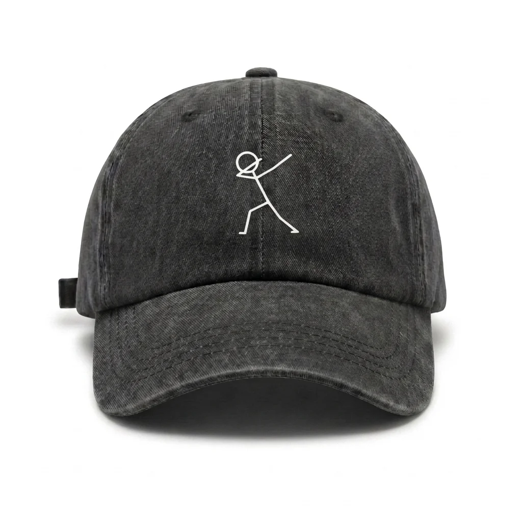Vintage Washed Minimal Stick Figure Graphic Baseball Cap, Adjustable Unisex Dad Hat, Funny Casual Streetwear Gift