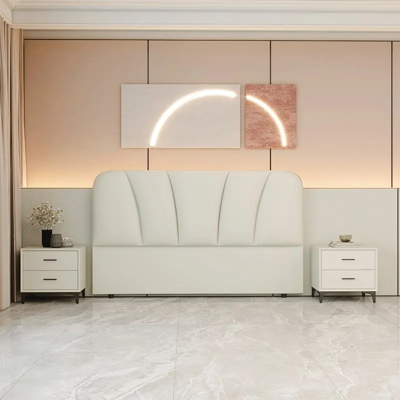 Bedside soft bag 2024 new simple solid wood cream wind small apartment ultra-thin floor single purchase bedside backrest