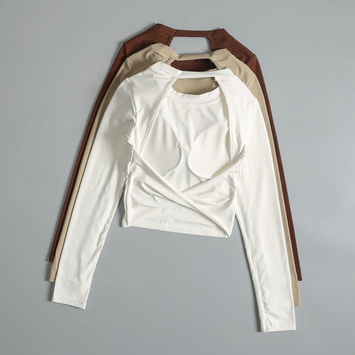 

Sports long-sleeved women's summer new sexy hollow beauty strap chest pad yoga top quick-drying running fitness clothing