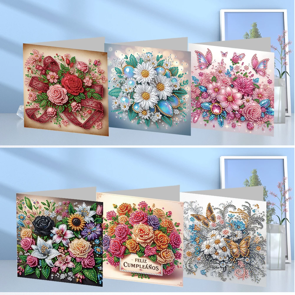 

6PCS DIY Diamond Painting Greeting Card Set Diamond Art Handmade Cards for Christmas Birthdays Thanksgiving and Holidays
