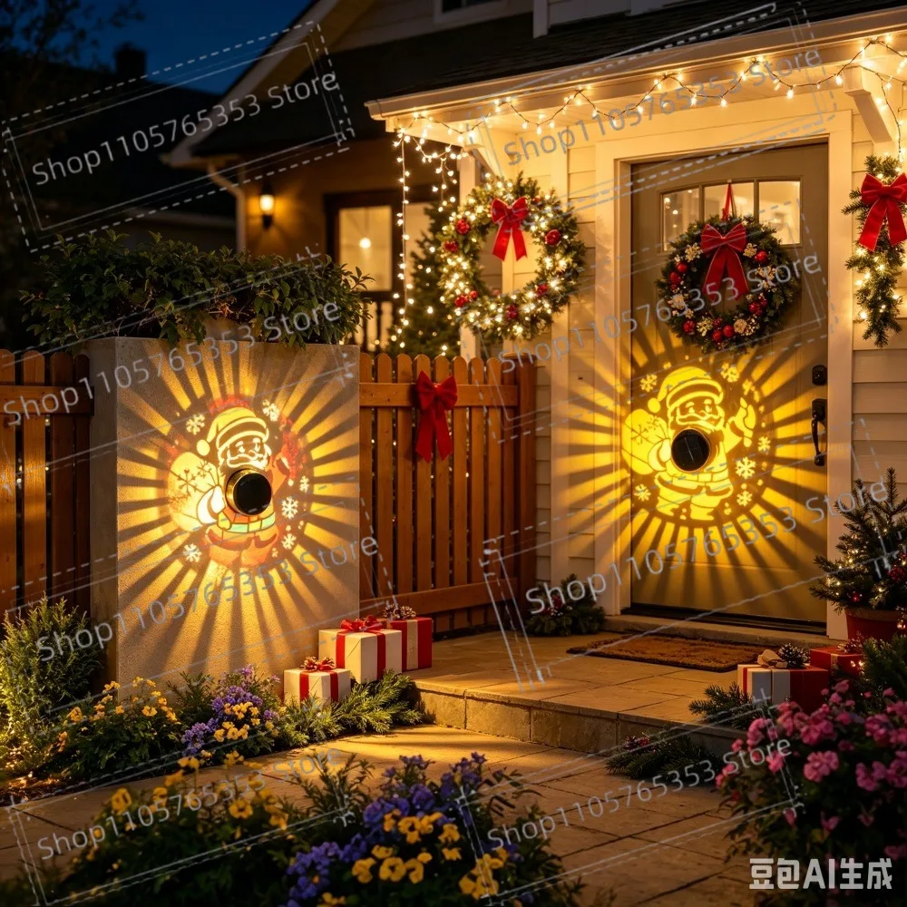 Christmas Solar Powered Santa Claus Fence Light Wall Lamp Outdoor Christmas Garden Patio Walkway Decorations Lighting