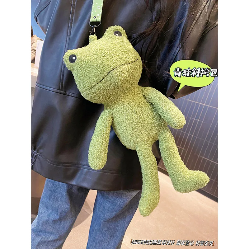 Women Frog plush doll crossbody bag Korean 2024 new girl shoulder bag cute cartoon handbag bag