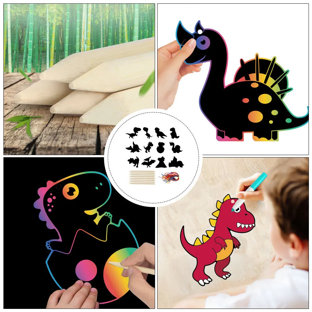 

1Set Scratch Craft Art Paper Children Dinosaur Design DIY Project Kit for Holiday Party Kids Playtime Activity