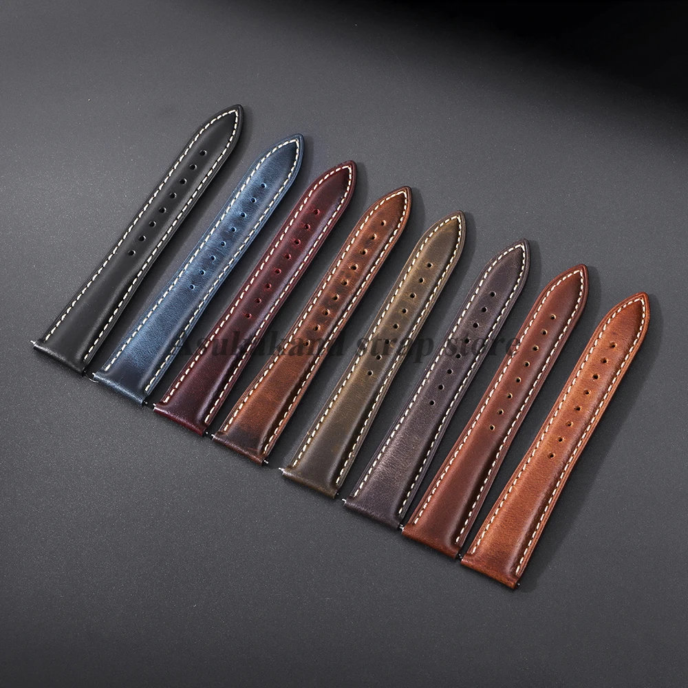 18mm 19mm 20mm 21mm 22mm Universal Vintage Oil Wax Leather Watch Straps Brown Head Layer Watch Band Men Accessories Pin Buckle