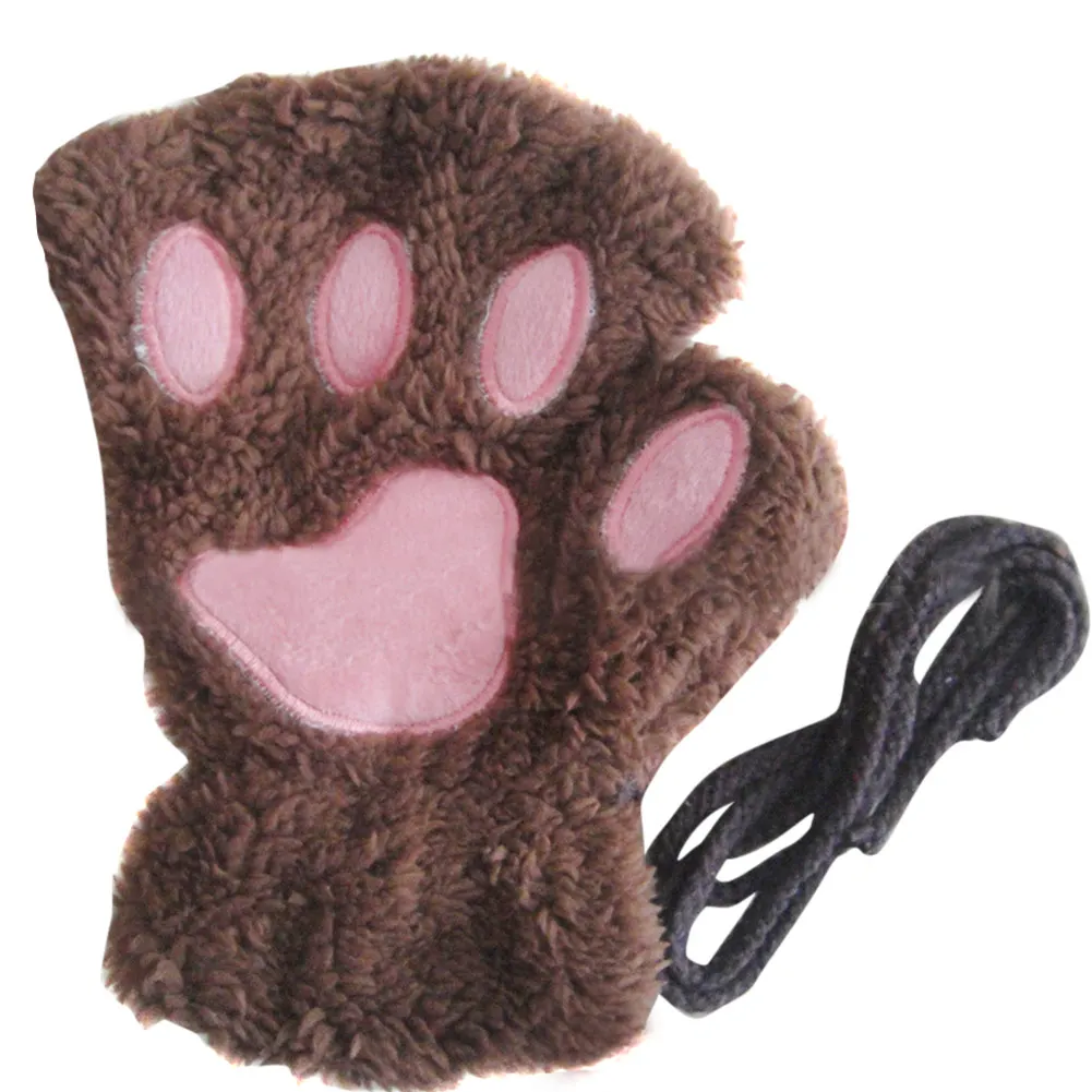 Plush Bear Cat Paw Claw Winter Gloves Soft Warm Flip Half Finger  Girls Christmas Gifts Mittens Women Cute Girls Christmas Gift