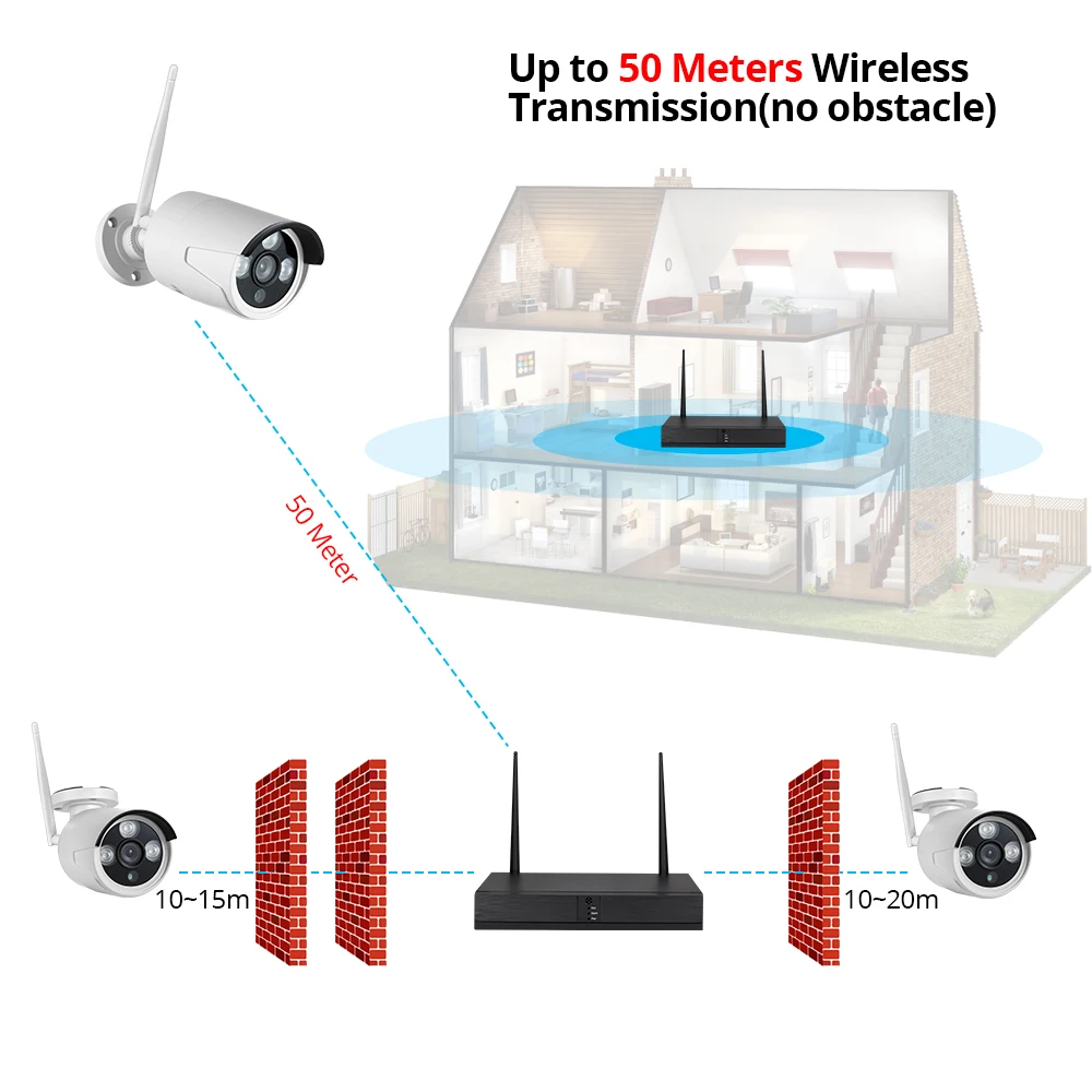 4ch 1080p طويلة المدى المنزل في الهواء الطلق واي فاي طقم Nvr نظام كاميرا الأمن Cctv اللاسلكية للمنزل
