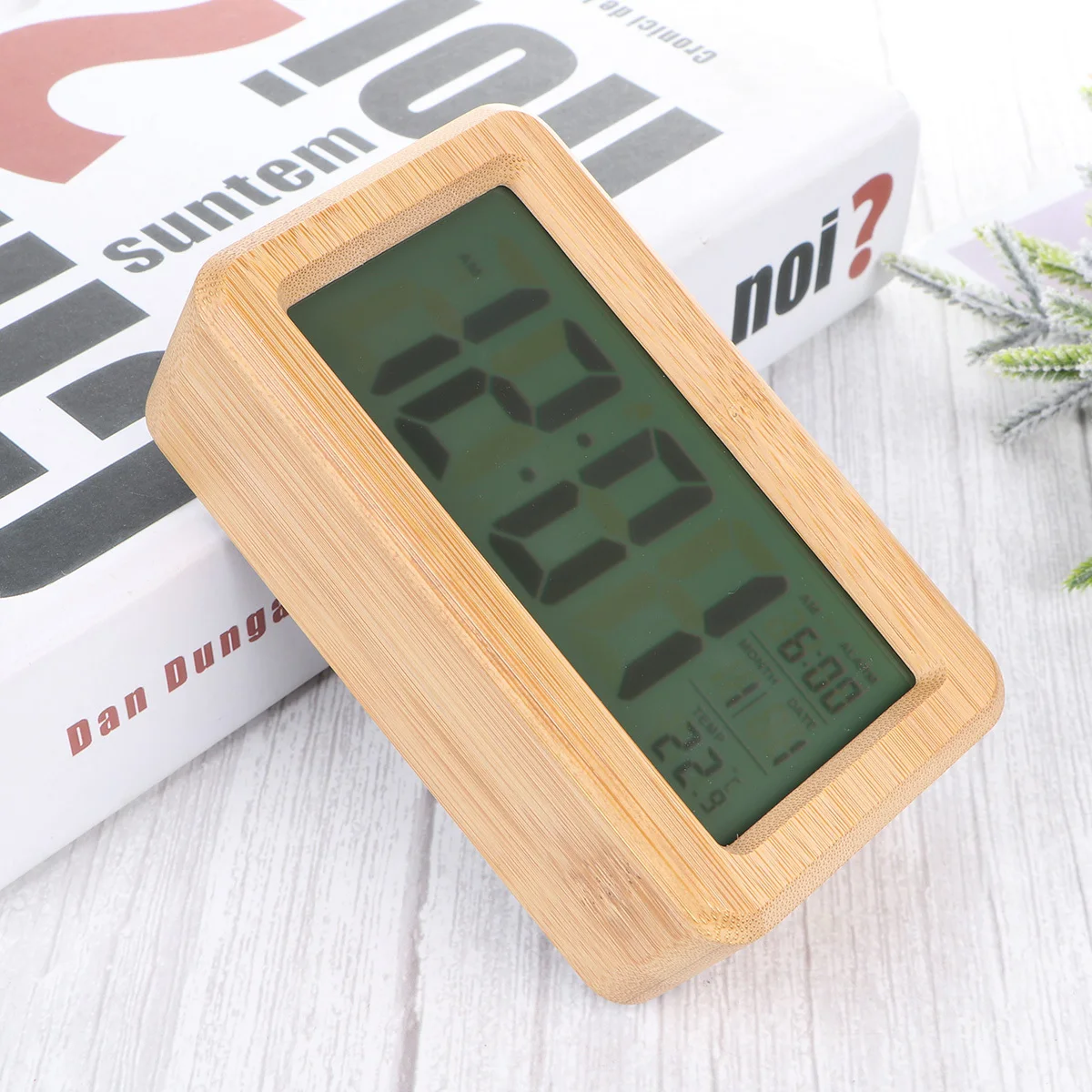 

1pc Wooden Digital Clock Led Alarm With Light Sensor Temperature Display For Home Bedroom Office Bamboo Shell Desktop Alarm