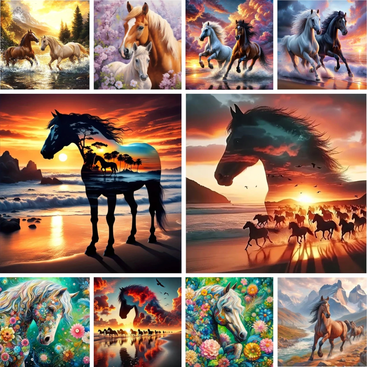 

Beach in Horse Diamond Painting Kit Full Square Arte Diamante Semi-finished Surreal Animal Decor , Unique Gift for Nature Lovers
