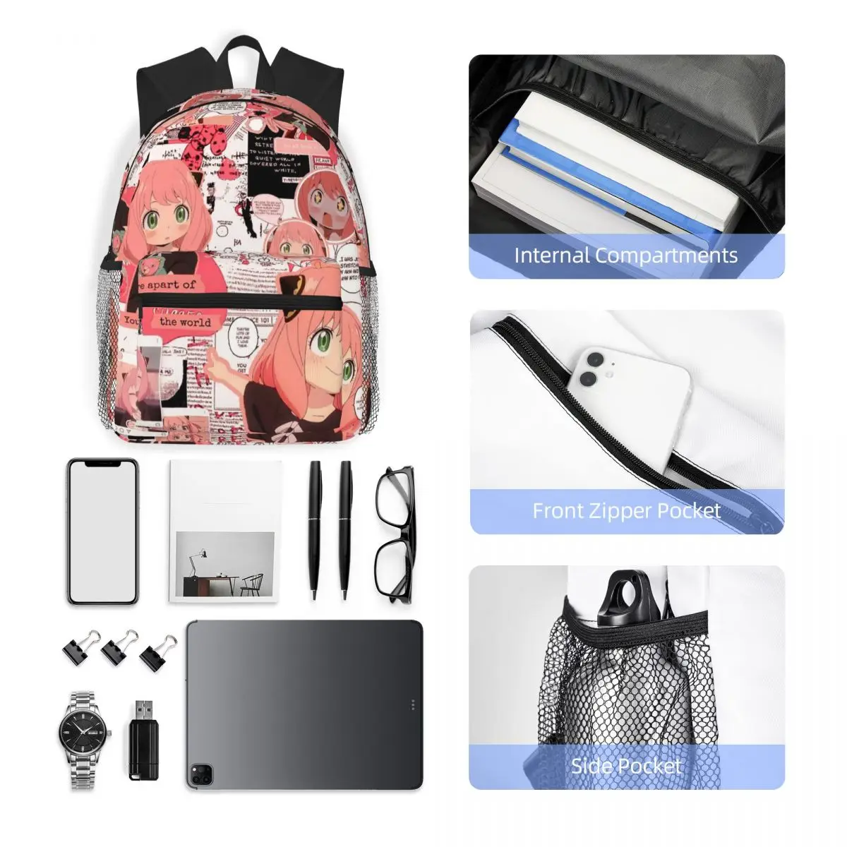 Anime Spy X Family Anya Forger Student Backpack School Bag Hiking Travel Daypack for Boys Girls Fashion Bookbag Shoulder Bags