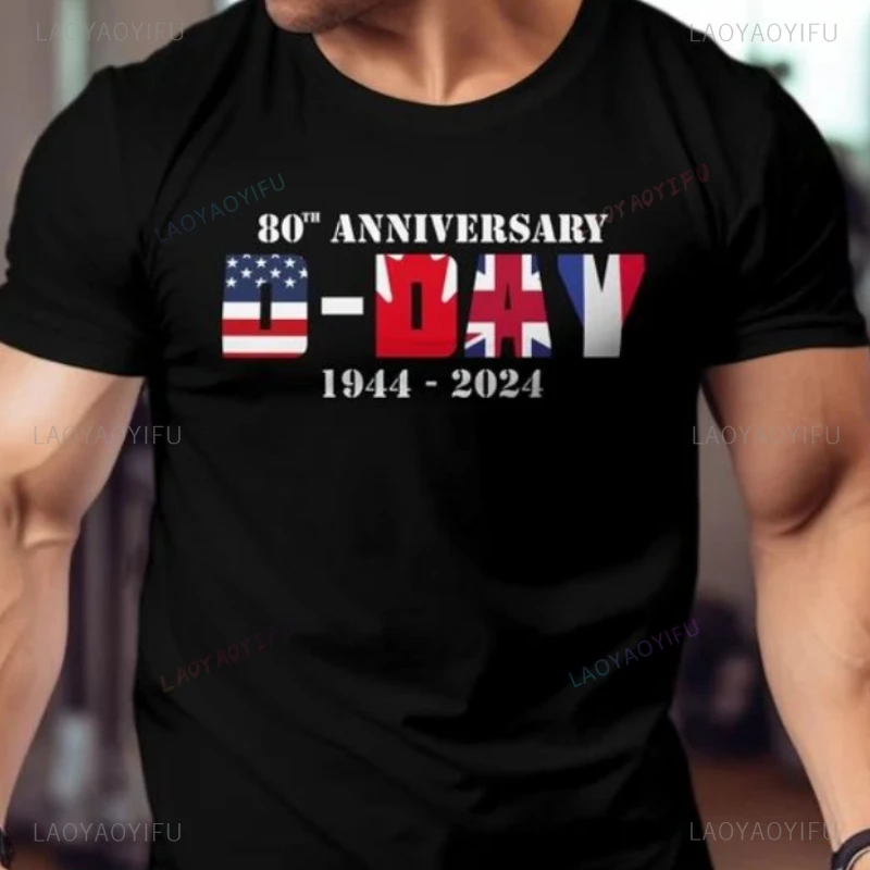 D Day Normandy Landings 80th Anniversary T Shirt 1944 2024 Cotton T-shirt Vintage Style Unisex O-neck Tee Shirts Streetwear Tops