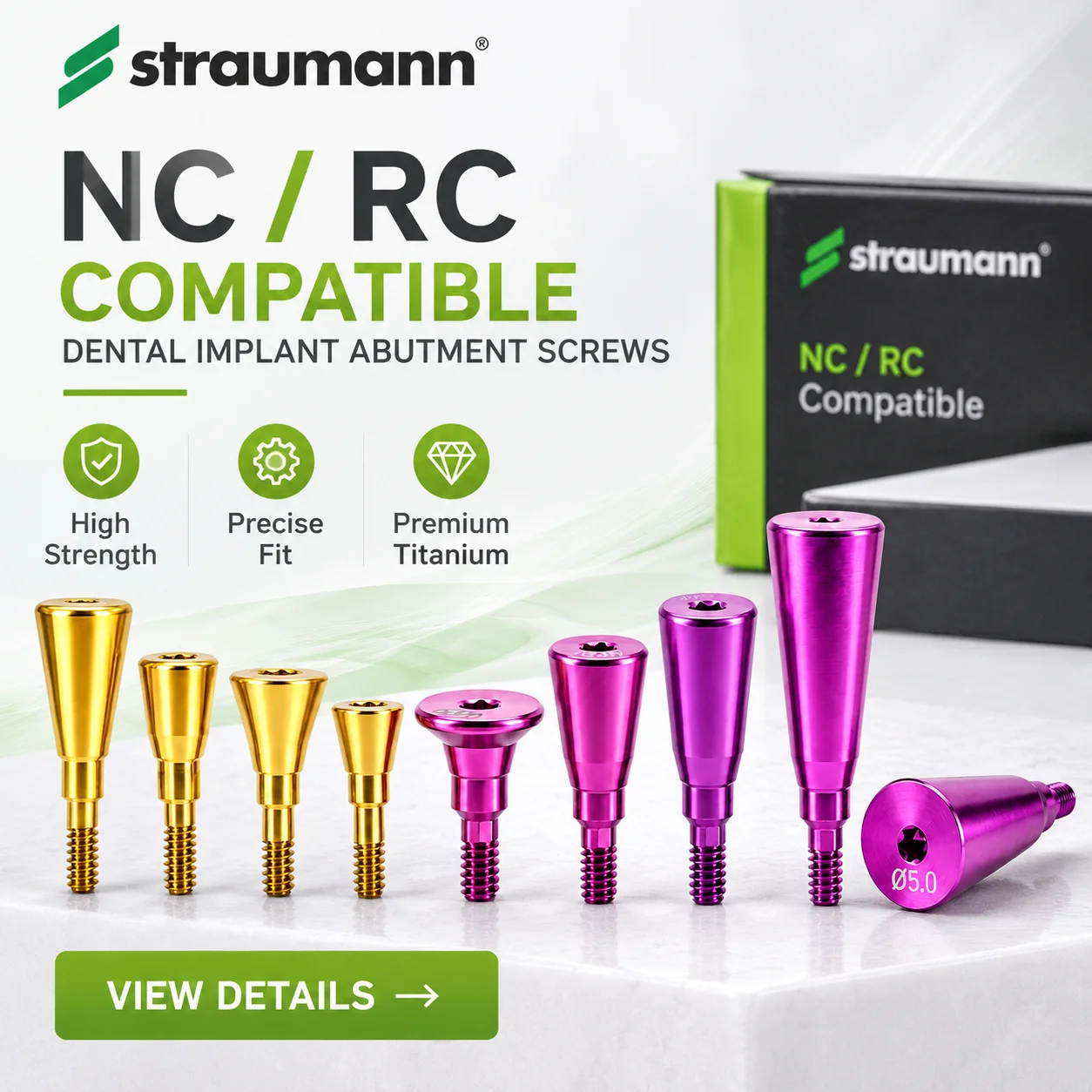 Straumann Compatible Healing Abutment NC/RC Kit, Titanium Gingival Former & Healing Cap for Bone Level Restoration