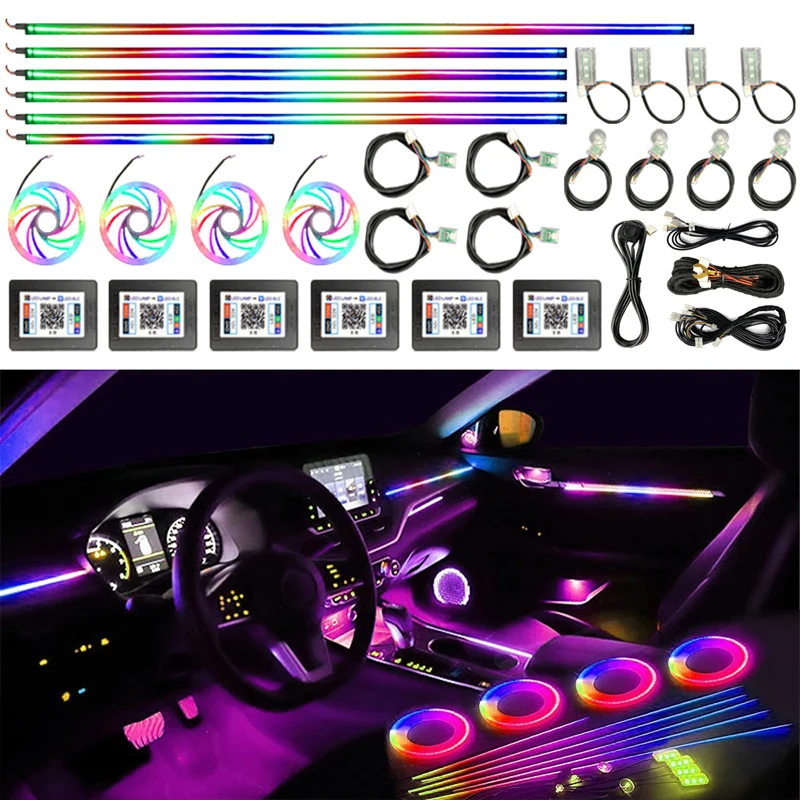 Colorful Car Ambient Neon Light Strips Symphony Acrylic Atmosphere 64 RGB Lamps Rainbow Auto App Contro Universal Lighting LED