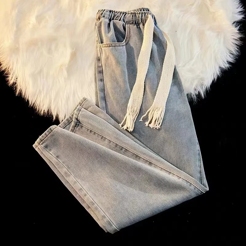 

Модные мужские джинсы в уличном стиле, повседневные свободные прямые брюки с широкими штанинами, весенне-осенние, стильные, укороченные (до щиколотки)