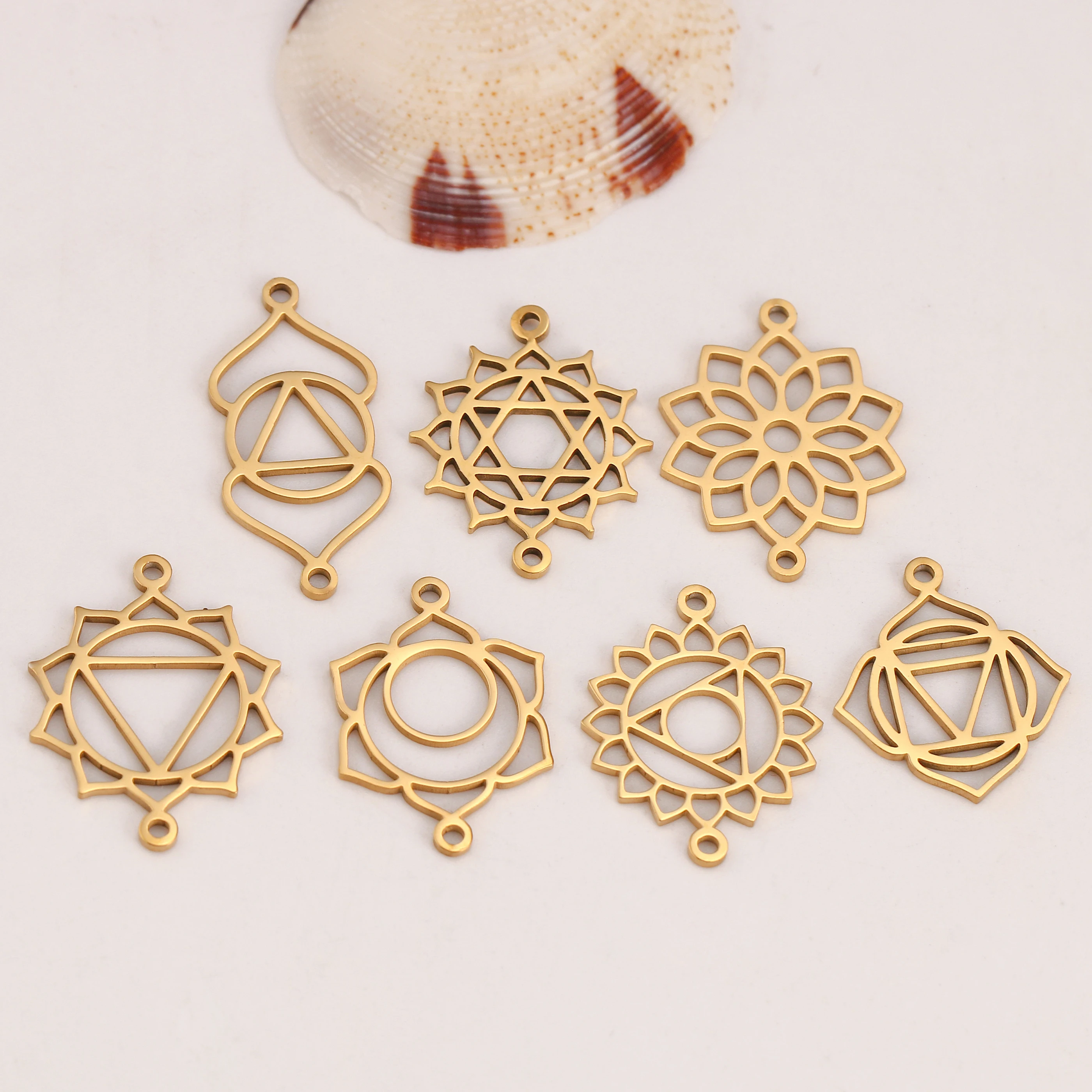 5 sztuk podwójny otwór Chakra Charms Fadeless stalowe Chakra złącza energetyczne wisiorki DIY bransoletka naszyjnik tworzenia biżuterii — zdjęcie 3