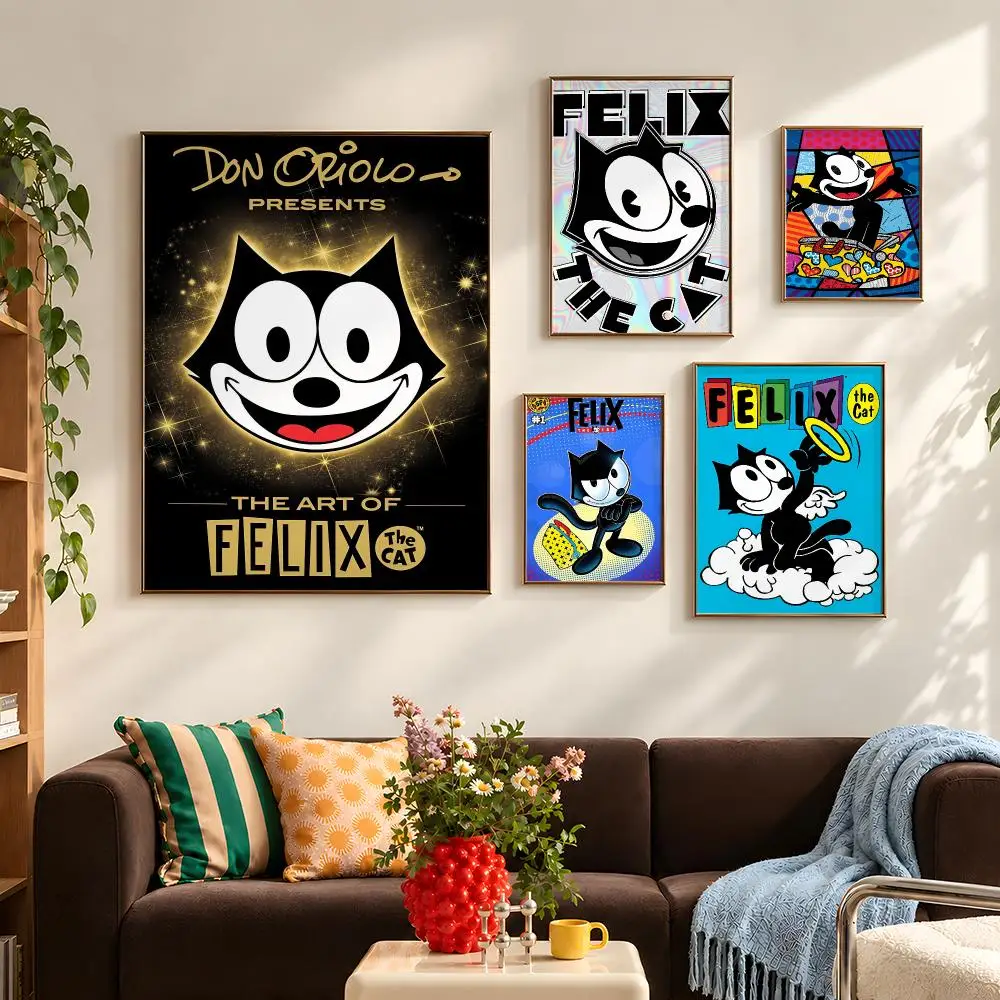 Cartoon Felix The Cat Vintage Classic Poster Self Adhesive PP Wall Art HD Gaming Room Bedroom Living Room Decor Apartment Gift