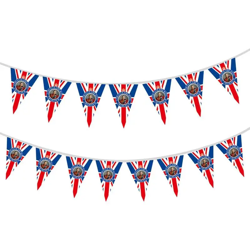 King Charles III Coronation Bunting 15Pcs Union Jack King Charles III Coronation Bunting 4.5M Royal Events Party Decorations For