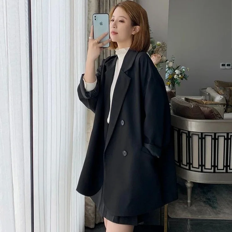 Blazers Women Korean Stylish Pure Notched Loose Female Street Style Outwear Aesthetic Harajuku Vintage All-match Preppy Casual