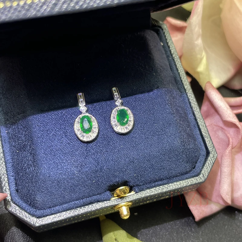 

100% Natural 4*6 mm Emerald Jewelry 925 silver earrings for Goddess of fine jewelry