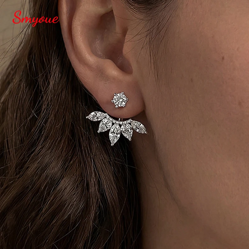 

Smyoue Trendy Full Moissanite Stud Earrings for Women Elegant Wedding Engagement Lab Diamond Ear Pure 925 Silver Jewelry Gifts