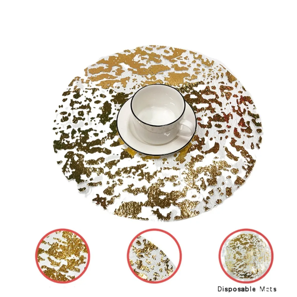 10PCS 13 Inch Table Mats Round Metallic Foil Disposable Table Mats Super Thin Dining Table Gold Placemats Wedding Decoration