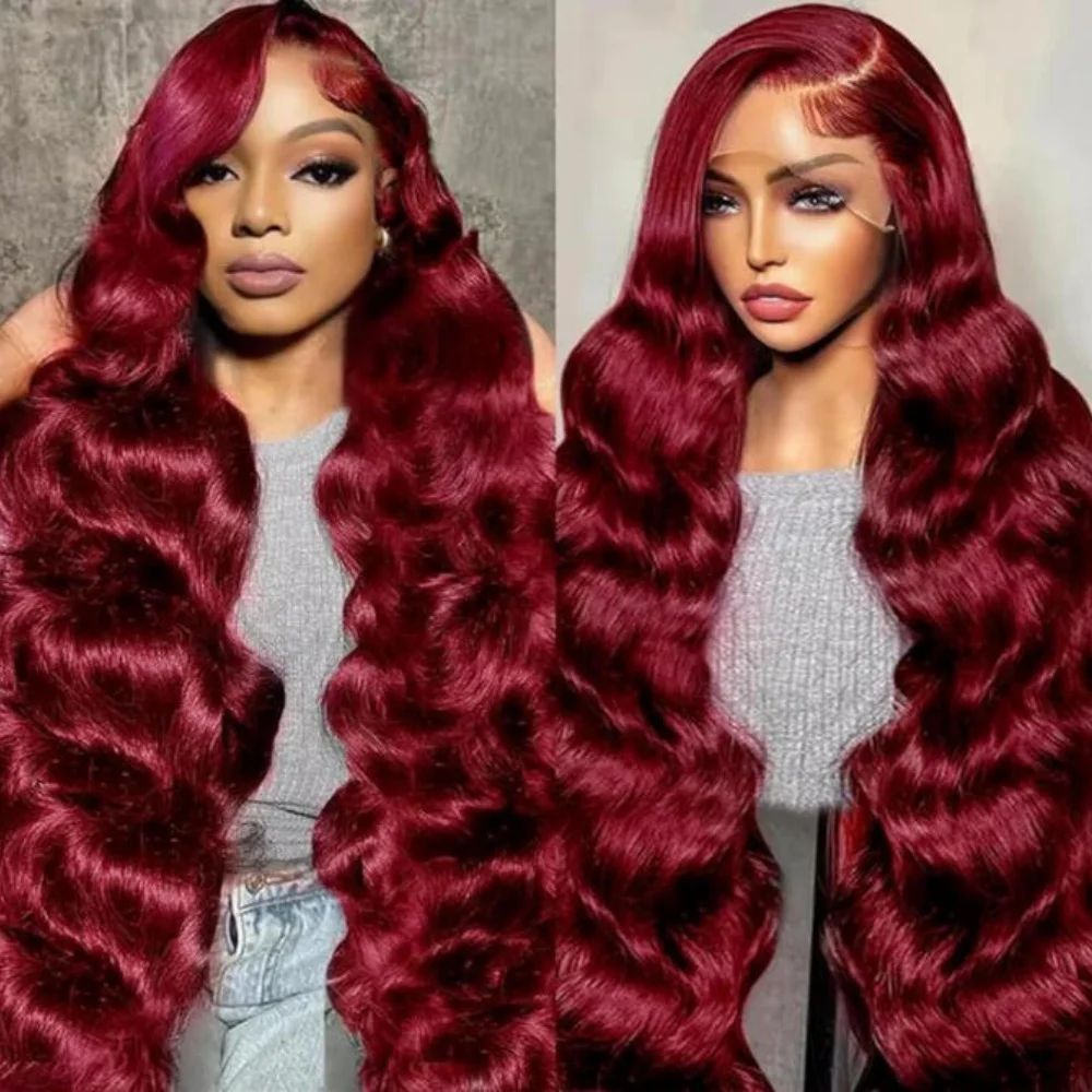 99J Burgundy Body Wave Lace Front Wig 250 Density 13x4 13x6 HD Transparent Lace Frontal Wig Pre Plucked Baby Hair Brazilian Virgin Human Hair Red Colored Wigs For Black Women image 2