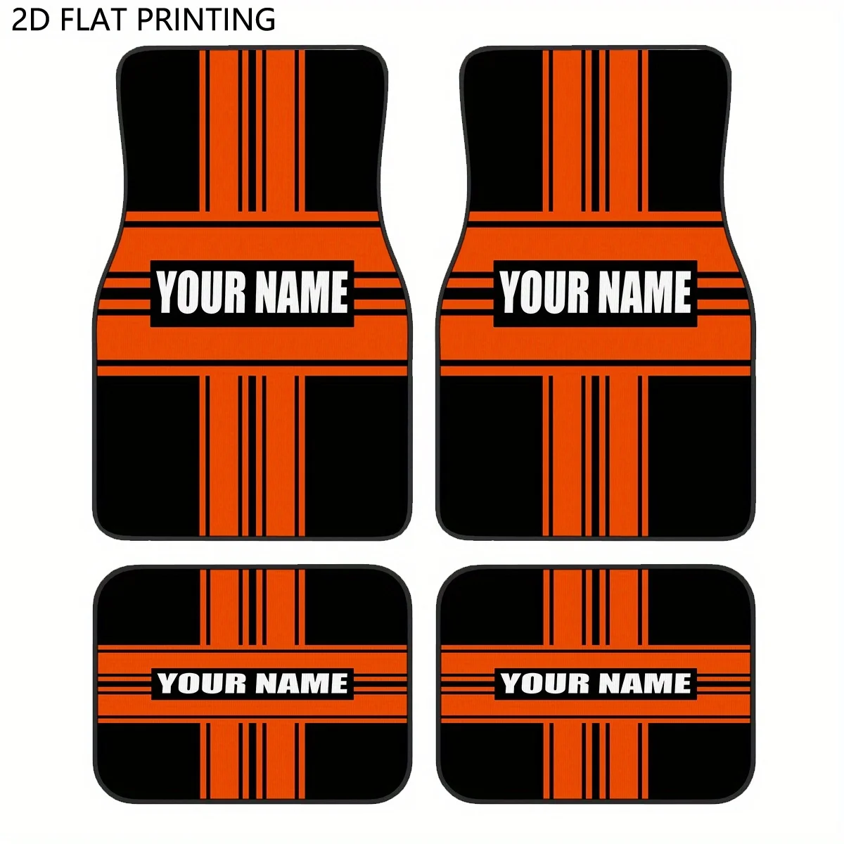 

4 шт. автомобильные коврики на заказ с названием Ized/Text — прочный дизайн в черно-оранжевую полоску, сверхпрочные, подходят для водителя/пассажира/R