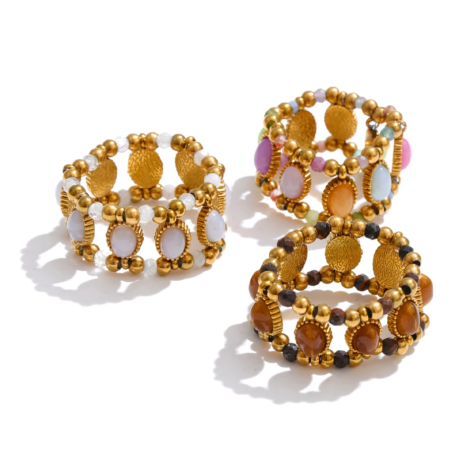 Yhpup 2026 Exklusiver Edelstahl-Perlenkettenring mit Elastizität, handgefertigt für Damen, beliebter Fingerschmuck und Accessoires – Detail 3