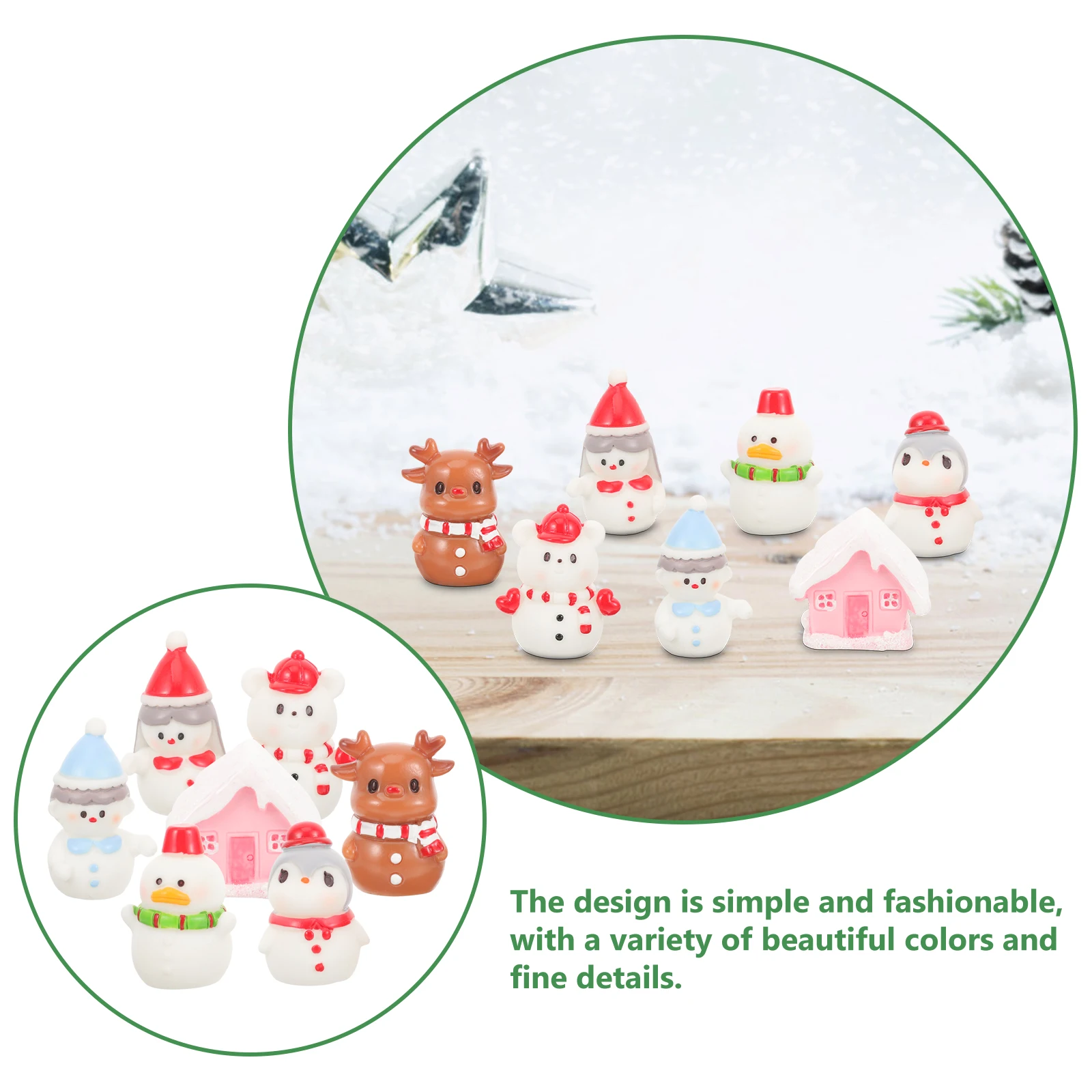 

7pcs Snow Scene Ornaments Miniature Model Decor Christmas DIY Resin Figurines Penguin Duck Couple Snowman Desktop