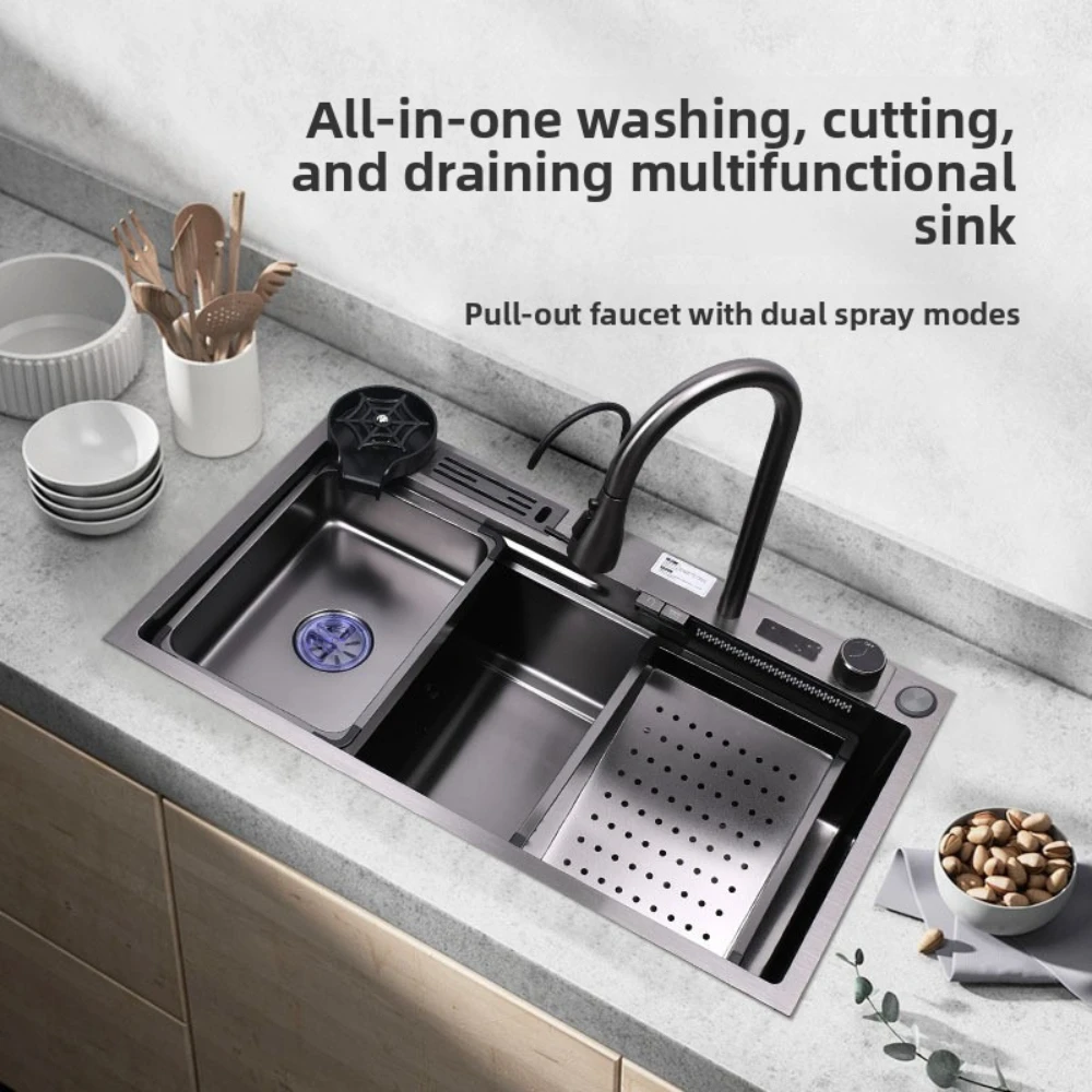 

Раковина из нержавеющей стали 304, кухонная мойка с цифровым дисплеем, большая утолщенная ручная раковина с одним слотом, нано-овощная раковина