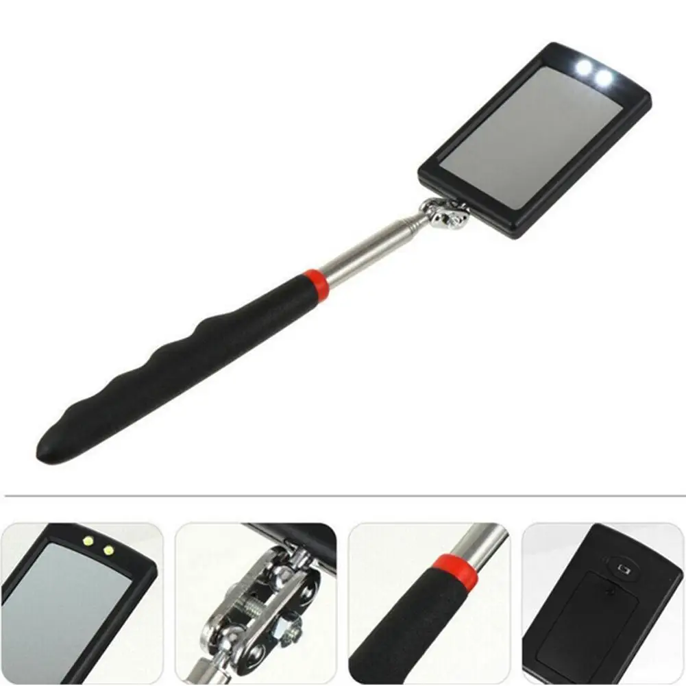 360° Inspection Mirror LED Light Telescoping Mirrors Extend Mechanic Tools Inspection Mirror Telescopic Handle Repairing Tools