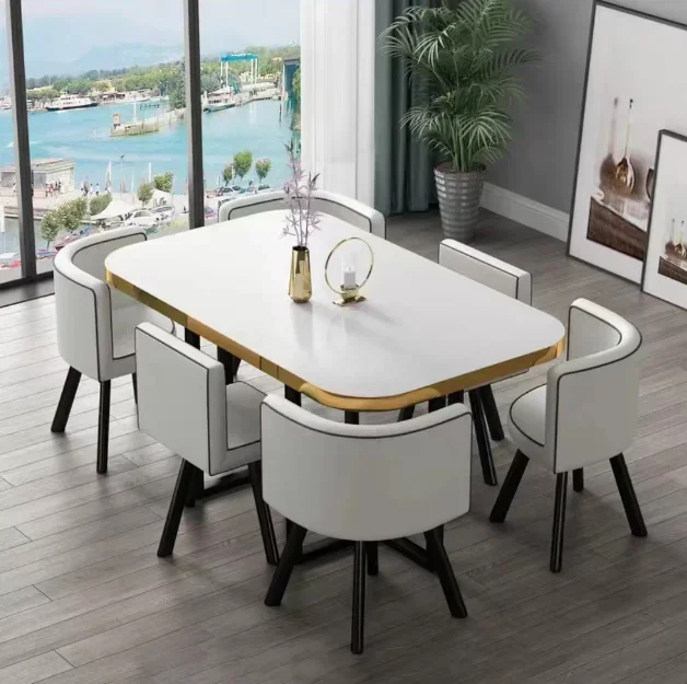 New 2024 Modern Marble Top Dining Table White Classic Dining Table Living Room With 6 Chairs Set