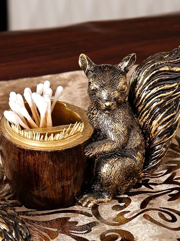 Squirrel Toothpick Holder Cotton Swab Storage Box American Living Room Creative Personality High-End Restaurant Hotel Toilet