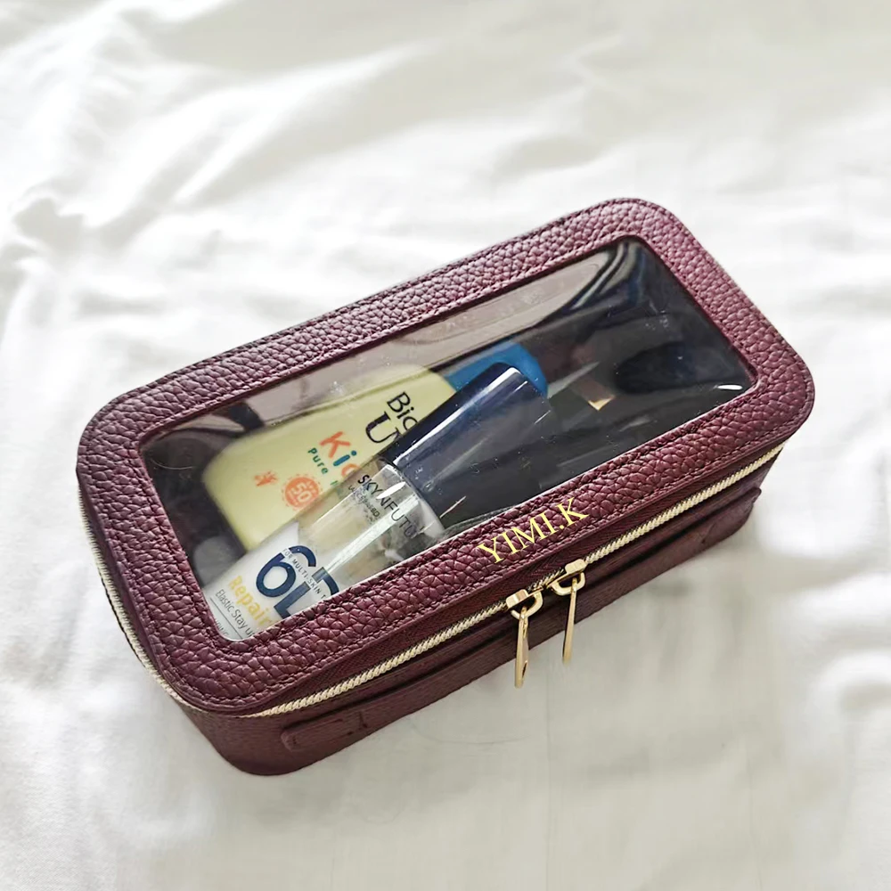 Dropshiping Women Makeup Bag Waterproof Clear Custom Name Travel Cosmetic Wash Case Female Transparent Luggage Organizer Bag