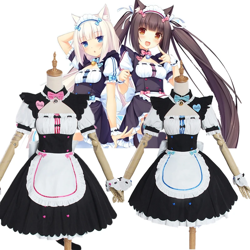 NEKOPARA косплей Chocola Vanilla косплей платье горничной для женщин и девочек полный комплект милые наряды в стиле Лолиты на Хэллоуин с париком 2025 хит продаж