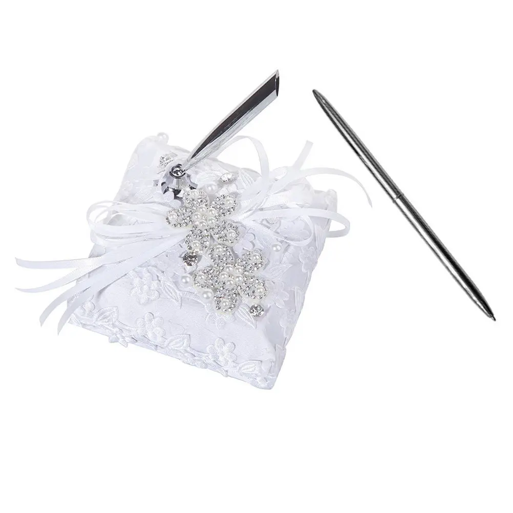 Rhinestone Tassel Ribbon Pen Stand Elegant Flower Design Party Pen Holder Wedding Engagement Decoration Water Drip