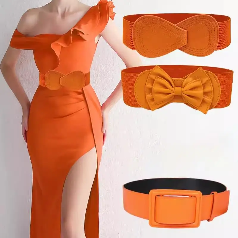 

Orange Elastic Waist Belt Women's Versatile Korean Style Dress Accessory Fashion Simple Wide Waist Band for Skirts And Sweaters