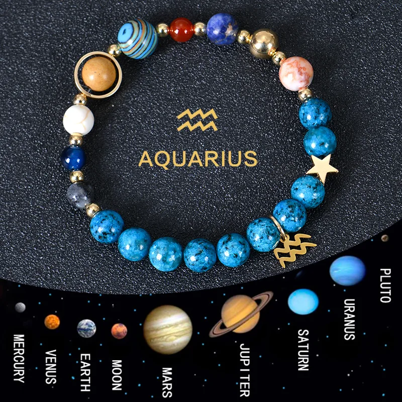

12pcs Zodiac Constellation Signs Bracelet 8mm Stone Beads Planet Charms Astronomical Birthstone Jewelry Gift for Women & Men
