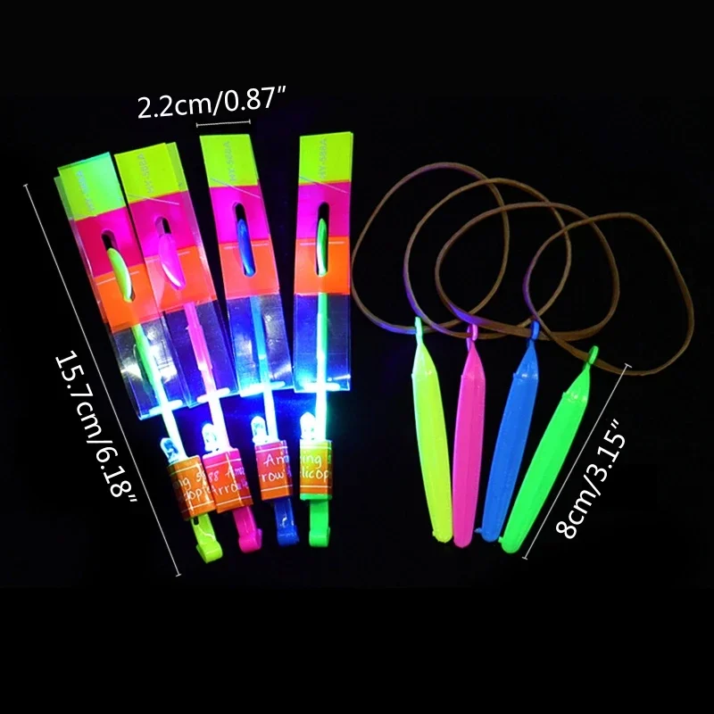 Funny outdoor sport LED Light Arrow Rocket Helicopter Slingshot aircraft Flying Toys Rubber Band Catapult Bamboo Dragonfly gift